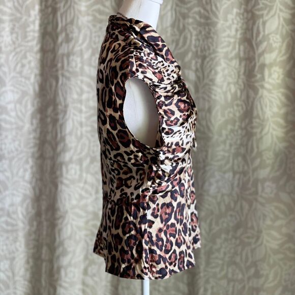 NWOT Vintage Y2K Bebe Leopard Silk Blouse Bow 2000s Glam Top Mob Wife Size L - Picture 4 of 8